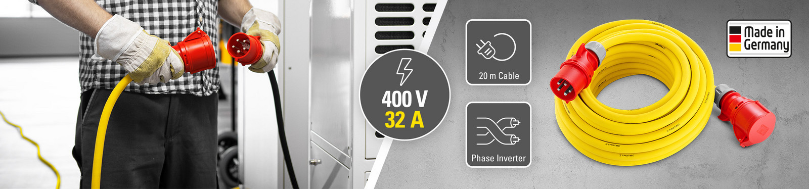 Profesyonel uzatma kablosu 400 V (32 A) – Made in Germany